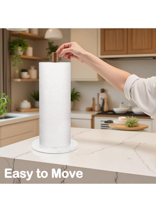Buruis Wood Paper Towel Holder, Marble Base Modern Decorative Countertop Standing Rolls Holder for Kitchen, Toilet, Pantry and Bathroom (Marble Base White) - Image 5