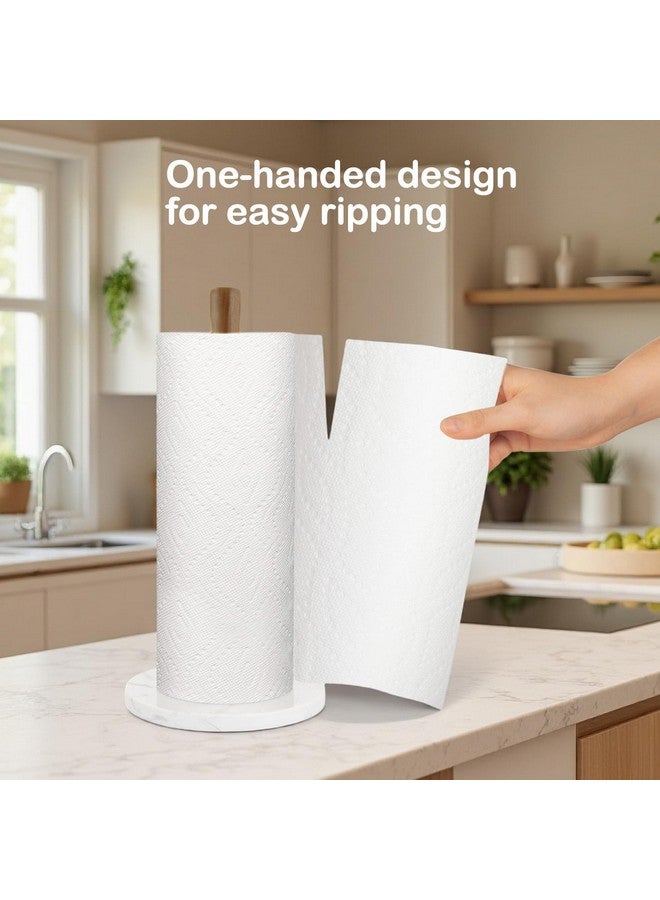 Buruis Wood Paper Towel Holder, Marble Base Modern Decorative Countertop Standing Rolls Holder for Kitchen, Toilet, Pantry and Bathroom (Marble Base White) - Image 4