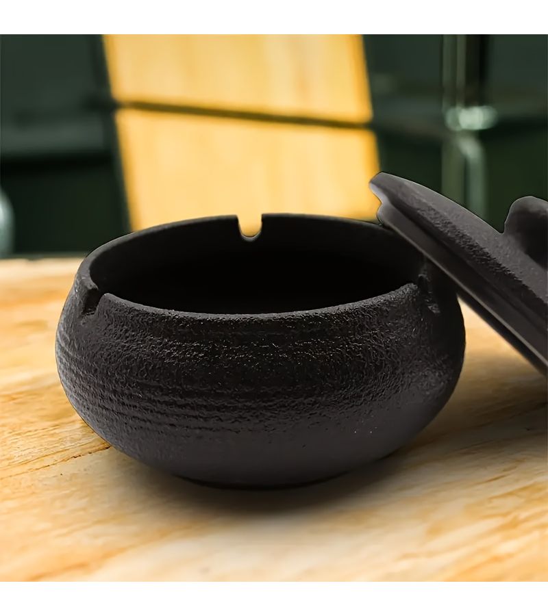 Deep Green Ceramic Covered Ashtray Large Retro Creative Home - Image 5