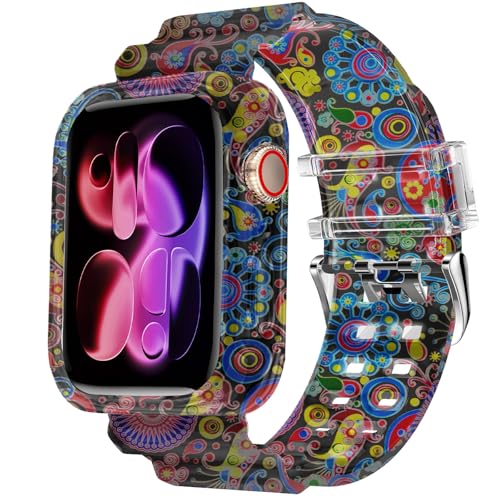 DABAOZA Compatible for Clear Apple Watch Band with Bumper Case 42mm, Women Men Glitter Bling TPU Sport Strap for iWatch SE Ultra 3 2 Series 11 10 9 8 7 6 5 4 3 2 1（Peacock,42） - Image 1
