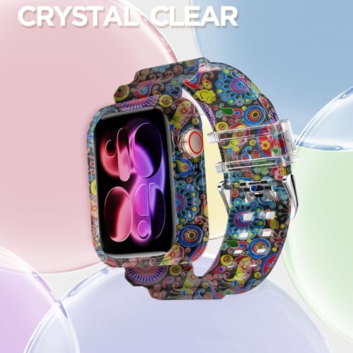 DABAOZA Compatible for Clear Apple Watch Band with Bumper Case 42mm, Women Men Glitter Bling TPU Sport Strap for iWatch SE Ultra 3 2 Series 11 10 9 8 7 6 5 4 3 2 1（Peacock,42） - Image 4