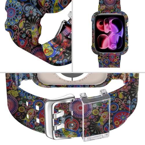 DABAOZA Compatible for Clear Apple Watch Band with Bumper Case 42mm, Women Men Glitter Bling TPU Sport Strap for iWatch SE Ultra 3 2 Series 11 10 9 8 7 6 5 4 3 2 1（Peacock,42） - Image 3