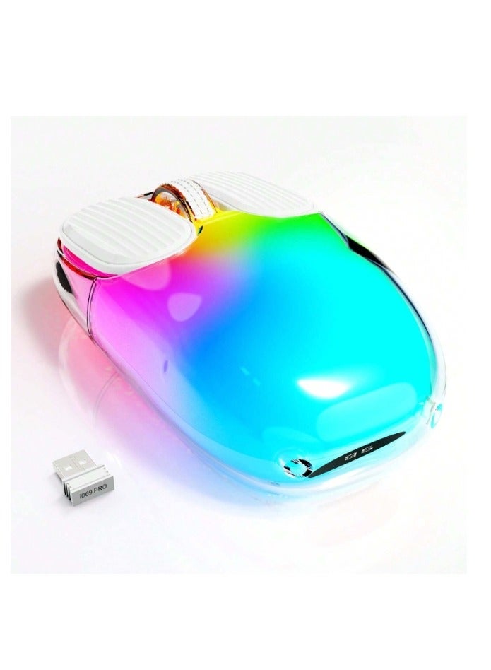 I069PRO 2.4GHz Wireless Gaming Mouse,Portable Fully Transparent Mice,RGB Backlight Rechargeable Silent Mouse,3 Level Adjustable DPI,Cute Design Mice for Laptop/PC/Mac