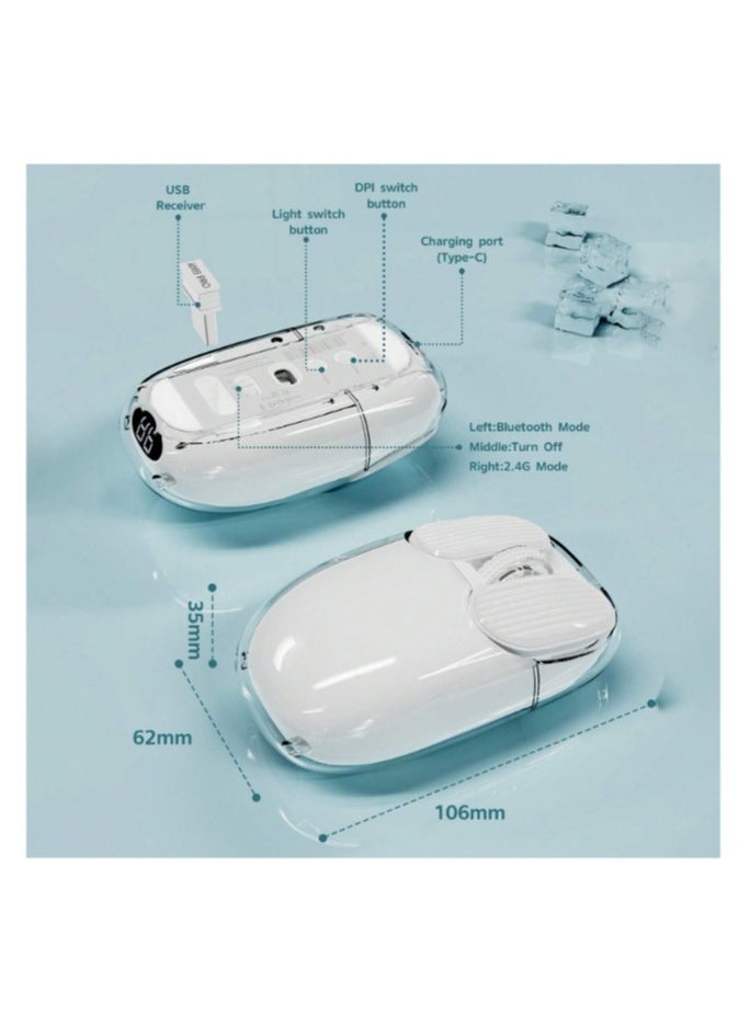 I069PRO 2.4GHz Wireless Gaming Mouse,Portable Fully Transparent Mice,RGB Backlight Rechargeable Silent Mouse,3 Level Adjustable DPI,Cute Design Mice for Laptop/PC/Mac