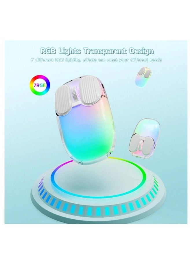 I069PRO 2.4GHz Wireless Gaming Mouse,Portable Fully Transparent Mice,RGB Backlight Rechargeable Silent Mouse,3 Level Adjustable DPI,Cute Design Mice for Laptop/PC/Mac