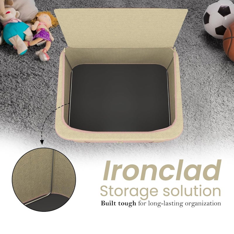 Kuber Industries Pack of 2 Foldable 66 Liter Cloth Organizer for Storage with Steel Frames Zip Handles See Through Saree Organiser for Wardrobe Seasonal Home Items LJ1BG Beige - Image 4