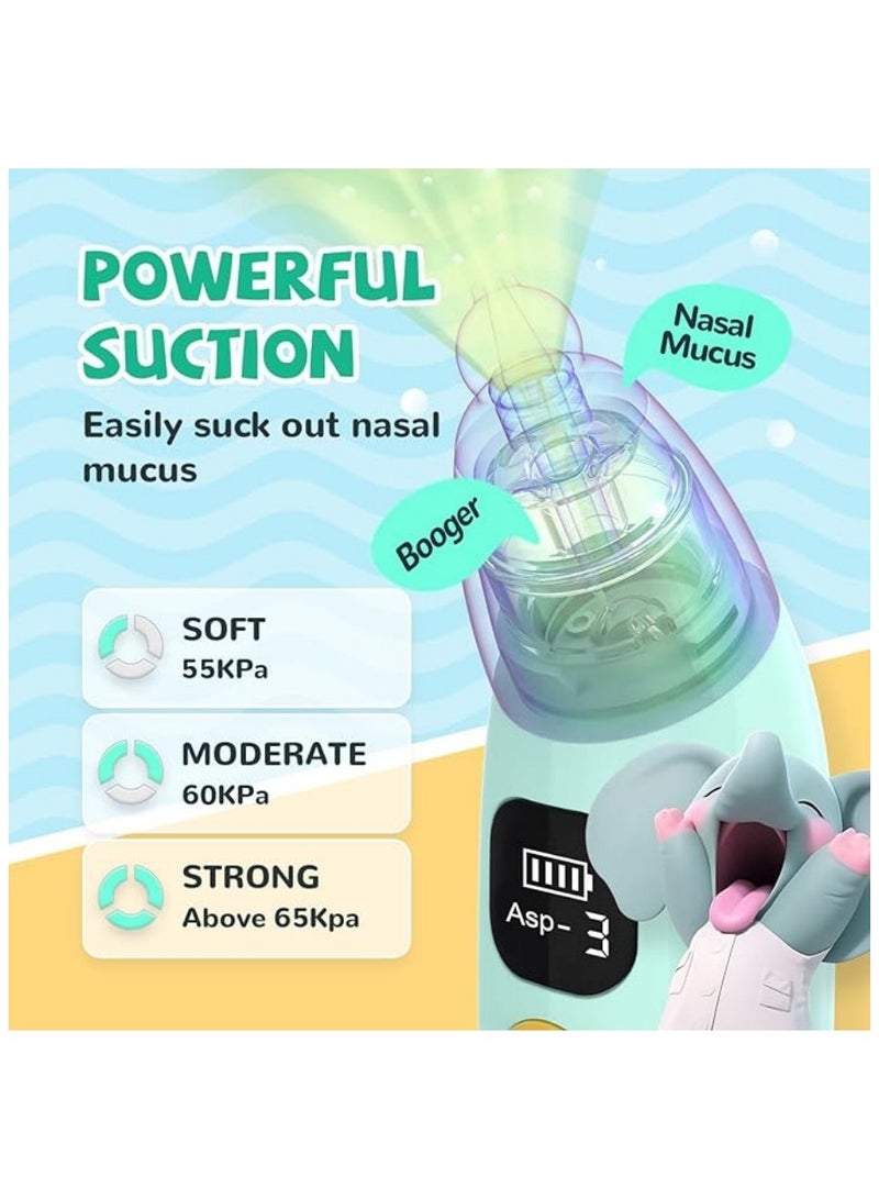 NIBEMINENT Baby Nasal Aspirator, Electric Auto Snot Remover with LED Light & Music Rechargeable Nose Sucker for Snotty Kid/Nose/Children/Toddler, include 3 Tips and Tweezers. - Image 2