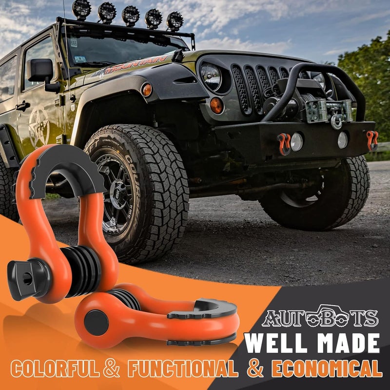 AUTOBOTS Bow Shackles 3/4" D Ring Shackle (2 Pack), 48,000Ib Break Strength with 7/8" Pin, 2 Isolator and 4 Washers Kit for Offroad Vehicle Truck Recovery Orange - Image 4