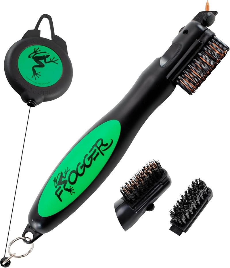 Frogger BrushPro Golf Club Cleaner with Ergonomic Grip and 2.5 ft. Retractable Cord, Sturdy Golf Club Brush and Groove Cleaner for Golfers, Golf Dad - Image 1