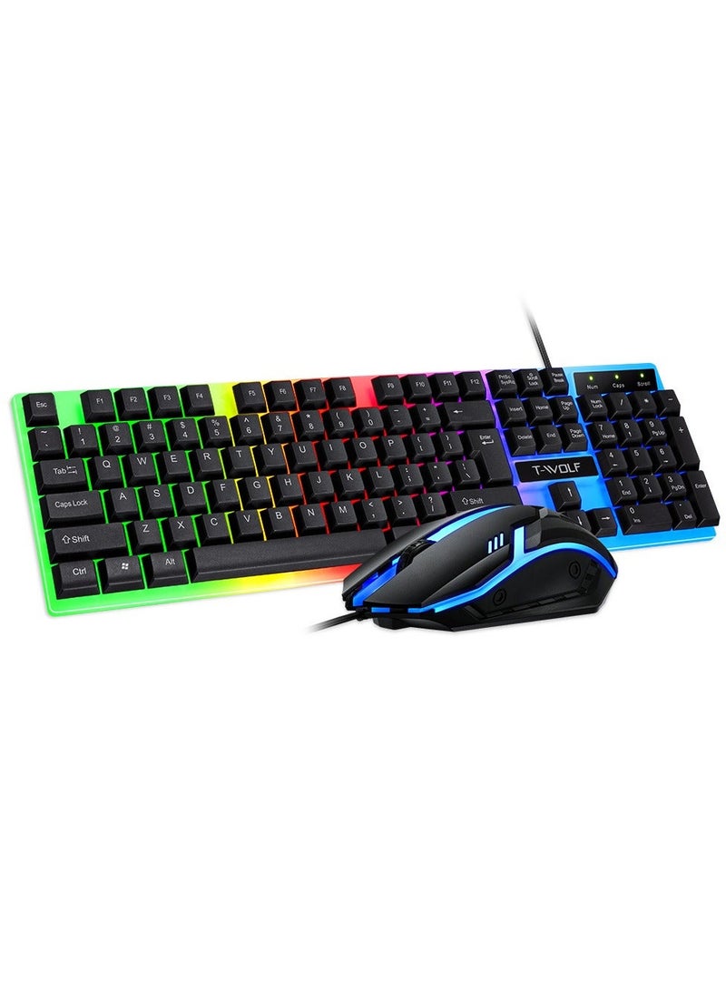 T-WOLF Gaming Keyboard and Mouse Combo - 104-Key Compact RGB Backlit Gaming Keyboard with Mechanical Feel, Floating Keycaps, Splash-Proof Design & RGB Mouse with Adjustable Weight, USB Optical Mouse for PC/Laptop - Image 1