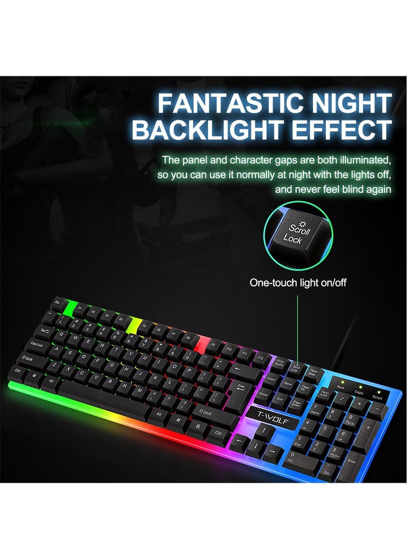 T-WOLF Gaming Keyboard and Mouse Combo - 104-Key Compact RGB Backlit Gaming Keyboard with Mechanical Feel, Floating Keycaps, Splash-Proof Design & RGB Mouse with Adjustable Weight, USB Optical Mouse for PC/Laptop - Image 4