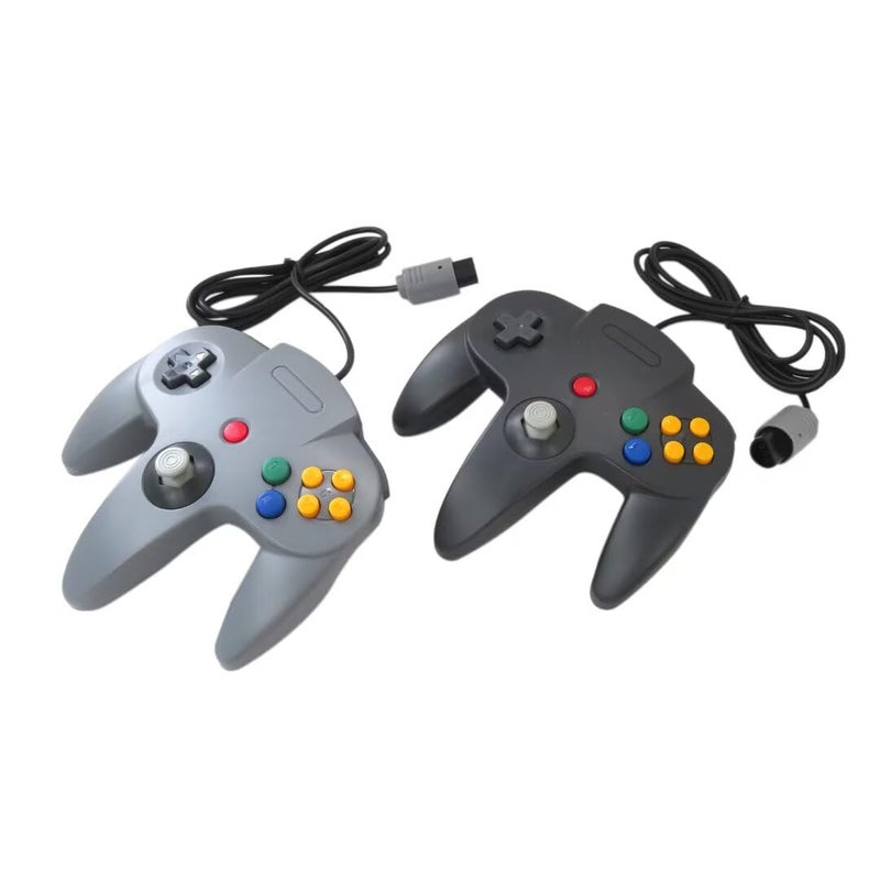 Qblahip 2 Pack Classic 64 Wired Controller Joystick for Nintendo N64 Console Black Grey - Image 1