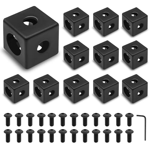 Seekliny 12pcs 2020 3-Way Corner Cube 2020 Extrusion Hardware T-Slot V-Slot Accessories with Screws and Nuts for 2020 Aluminum Extrusion Connector 3D Printer Accessories Black - Image 1
