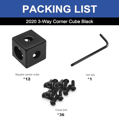 Seekliny 12pcs 2020 3-Way Corner Cube 2020 Extrusion Hardware T-Slot V-Slot Accessories with Screws and Nuts for 2020 Aluminum Extrusion Connector 3D Printer Accessories Black - Image 3
