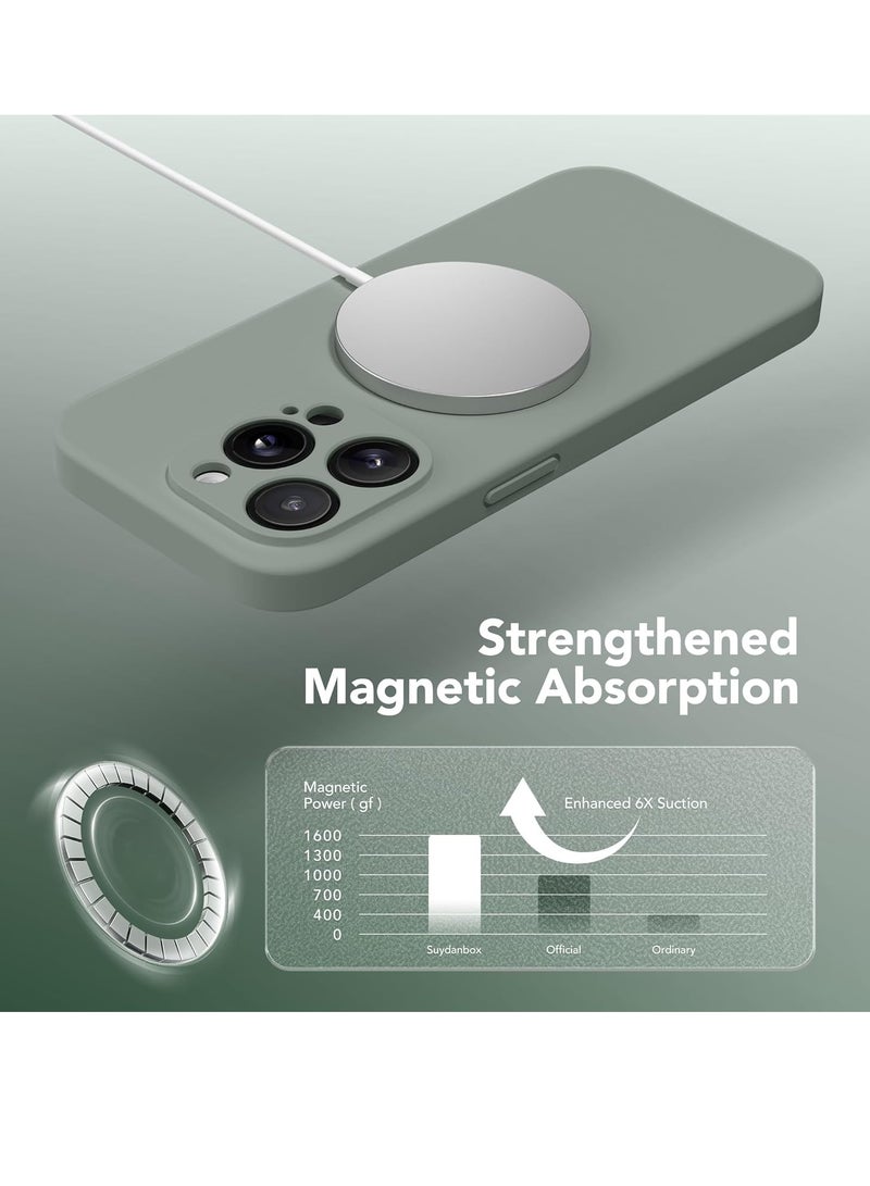 ELTRAZONE Strong Magnetic for iPhone 15 Pro Max Case Silicone, Compatible with MagSafe, [Camera Protection][2X Screen Protectors]Slim Protective Case, Soft Anti-Scratch Microfiber Lining, Calke Green - Image 4