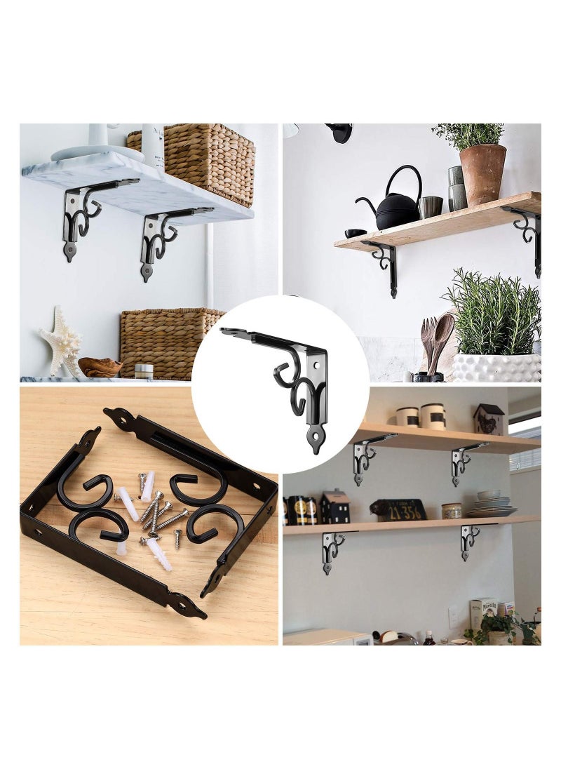 SYOSI - 2PCS Floating Shelf Brackets for Wall Corner, Decorative Shelf Supports and Brackets Rustic Shelves Brackets Heavy Duty Steel Joint Right Angle Corner Brace with Matching Screw and Anchors - Image 1
