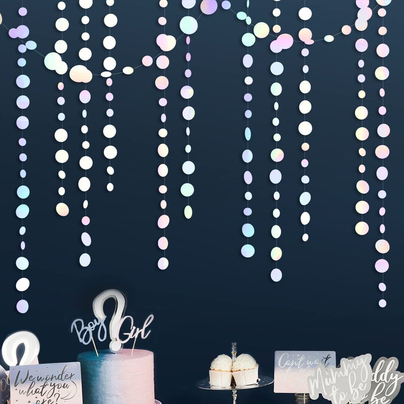pinkblume 46 Ft White Iridescent Circle Dots Garland Hanging Holographic Polka Dots Streamer for Birthday Bachelorette Engagement Wedding Bridal Shower Galaxy Pastel Winter Christmas Party Decorations Supplies - Image 4