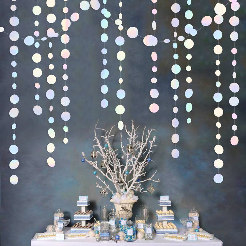 pinkblume 46 Ft White Iridescent Circle Dots Garland Hanging Holographic Polka Dots Streamer for Birthday Bachelorette Engagement Wedding Bridal Shower Galaxy Pastel Winter Christmas Party Decorations Supplies - Image 3