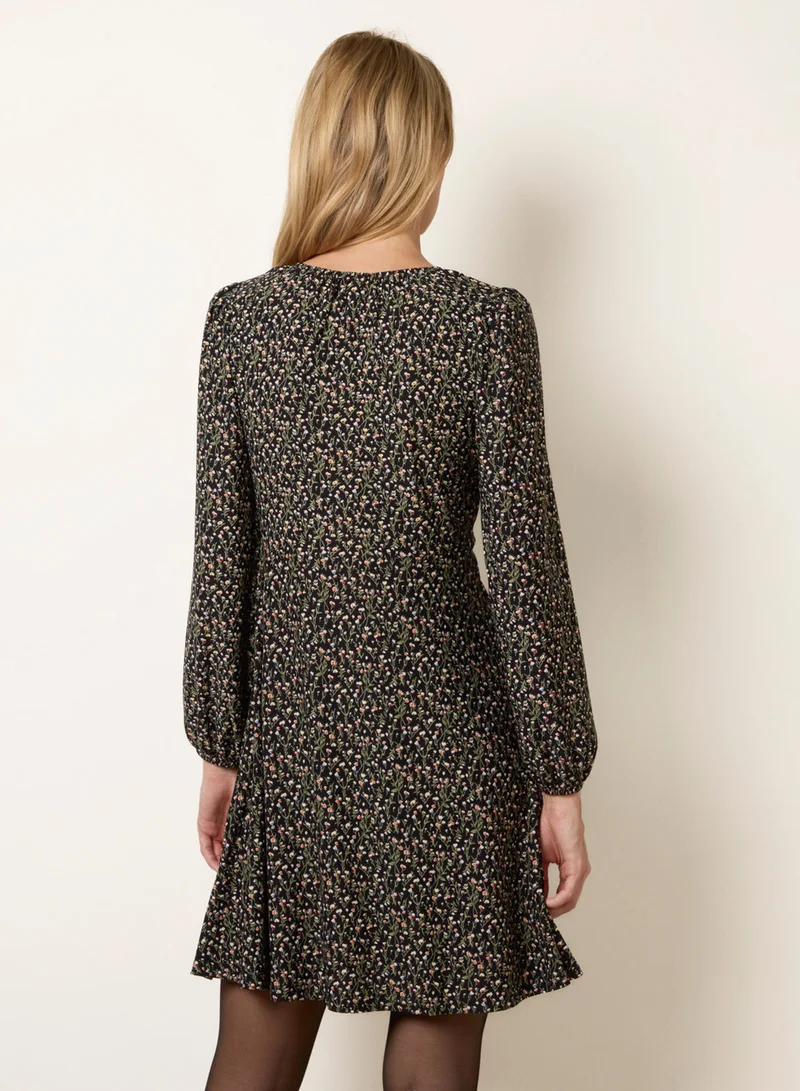 بلو فانيلا Floral Neck Swing Dress With Tie