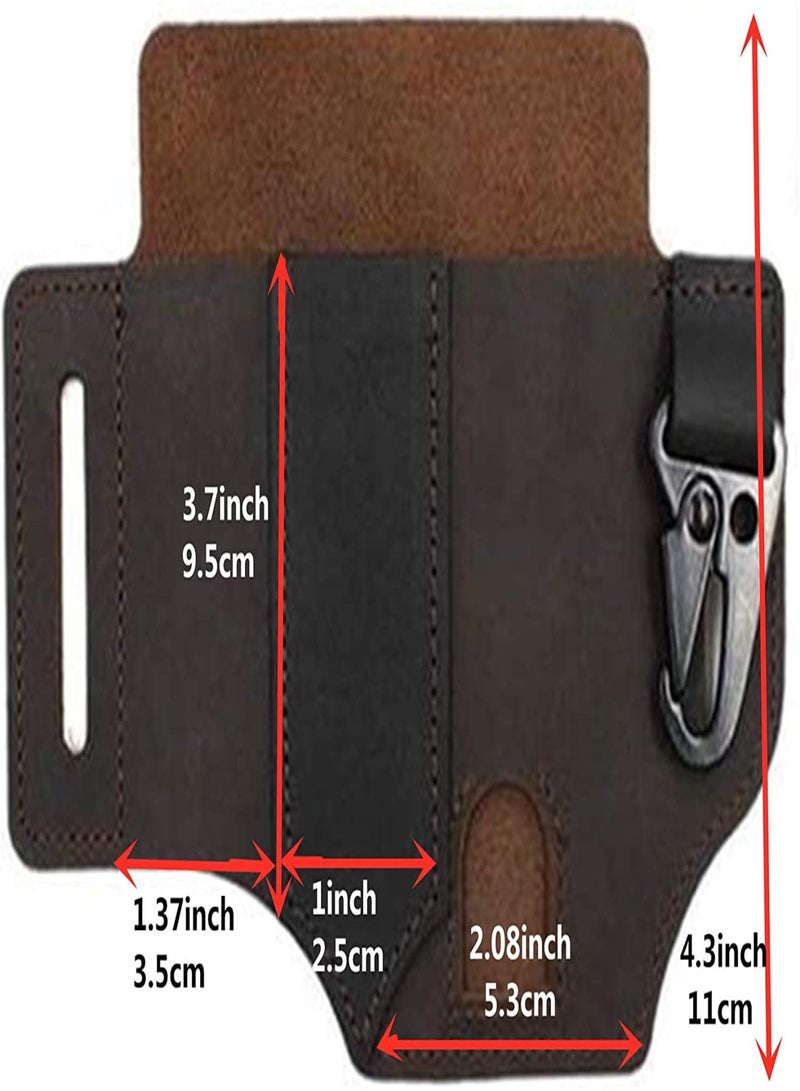 Generic Multitool Sheath for Belt, Leather EDC Pocket Organizer for Men, Leatherman Sheath with Pen Holder, Key Fob, Flashlight Sheath, EDC Leather Pouch (Brown)  - Image 3