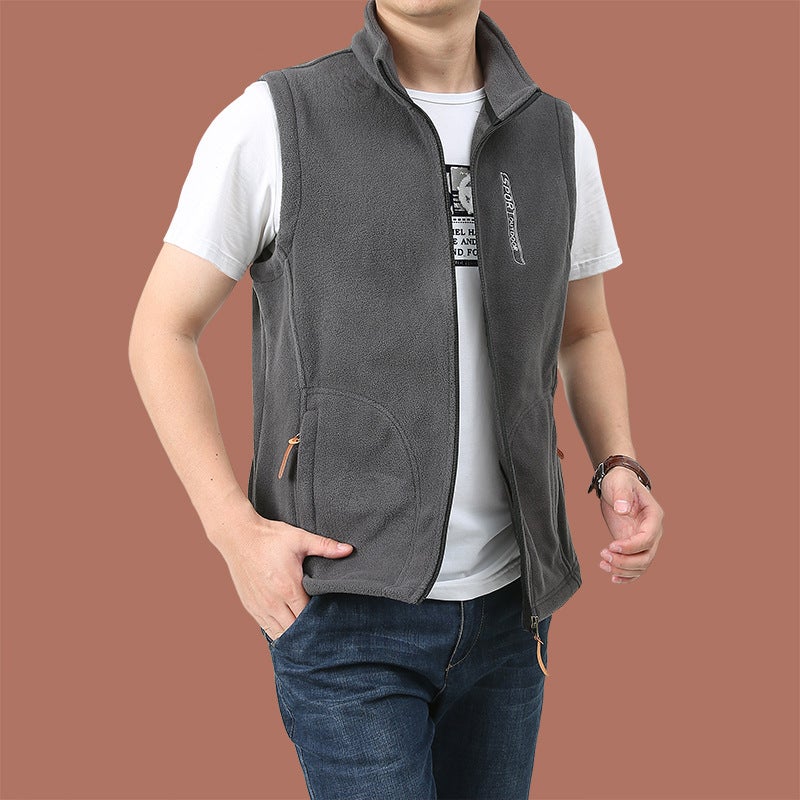 Fleece Vest Polar Fleece Vest New Men'S Outdoor Sports Leisure Stand Collar Fleece Sweater Jacket - Image 3
