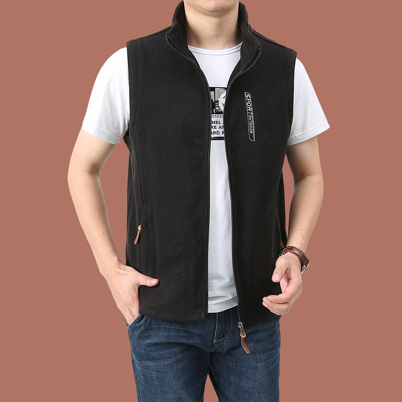 Fleece Vest Polar Fleece Vest New Men'S Outdoor Sports Leisure Stand Collar Fleece Sweater Jacket - Image 2