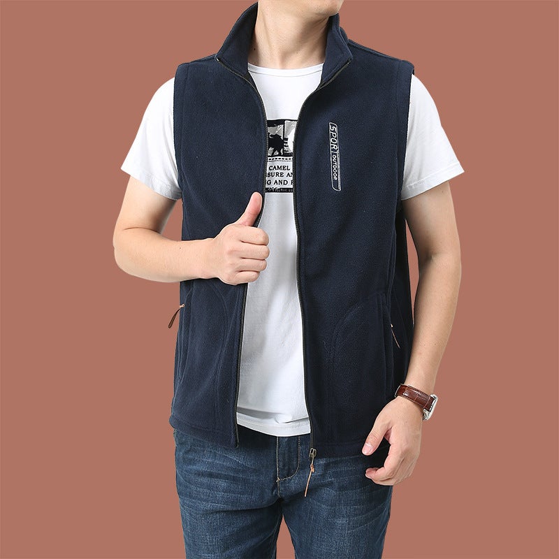 Fleece Vest Polar Fleece Vest New Men'S Outdoor Sports Leisure Stand Collar Fleece Sweater Jacket - Image 4