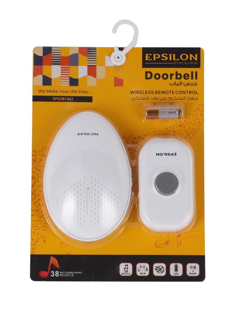 Epsilon - Door Bell- EPSDB1441/ with Wireless Remote Control, 38 Music in Soft Chord Series, No-Wire Installation, Battery Included/ Range up to 80 m, Light and Simple Design, Perfect for Home - Image 1