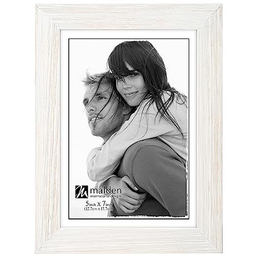 Malden International Designs Linear Rustic Wood Picture Frame, 5x7, Rough White - Image 1