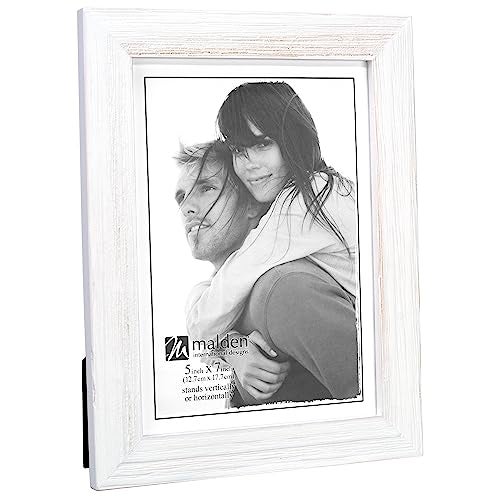 Malden International Designs Linear Rustic Wood Picture Frame, 5x7, Rough White - Image 2