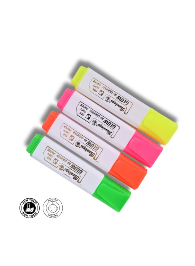 Flamingo GLOW HI-LIGHTER - Pack of 4 Assorted Colors - Non-Toxic - Image 2