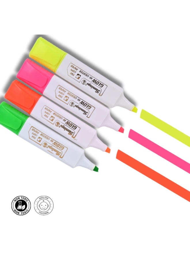 Flamingo GLOW HI-LIGHTER - Pack of 4 Assorted Colors - Non-Toxic - Image 3