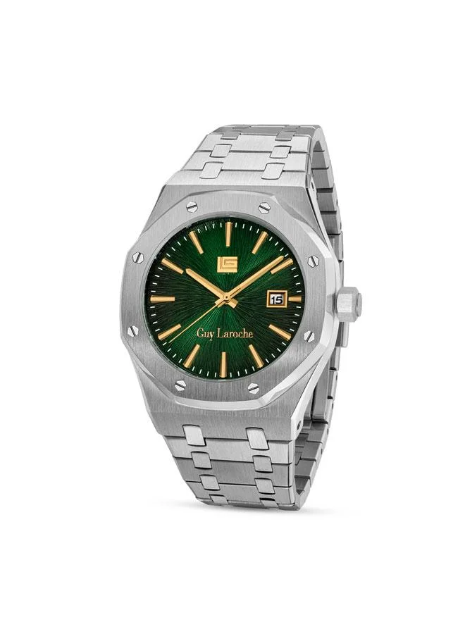 Sam Green Dial Silver Metal Bracelet Analog Watch for Men 42mm