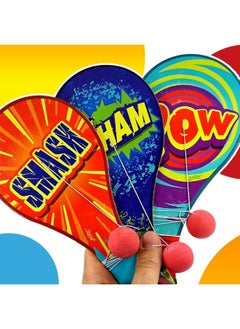 Ja-Ru JA-RU Wooden-Paddle Ball with String (Pack of 3) Vintage Retro Toys Paddle Ball Set | for Kids, Boy and Girl Toy | Indoor, Outdoor Set Games | Party Favors Birthday. Plus 1 Bouncy Ball | 751-3p  - Image 1