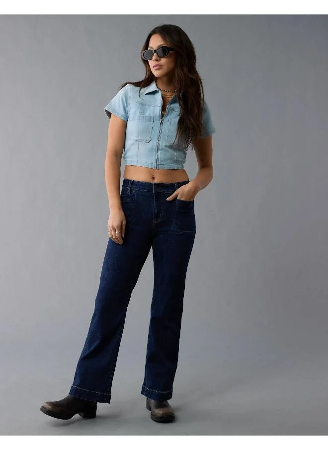 American Eagle AE Denim Collared Zip-Up T-Shirt