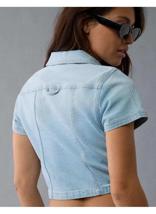 American Eagle AE Denim Collared Zip-Up T-Shirt