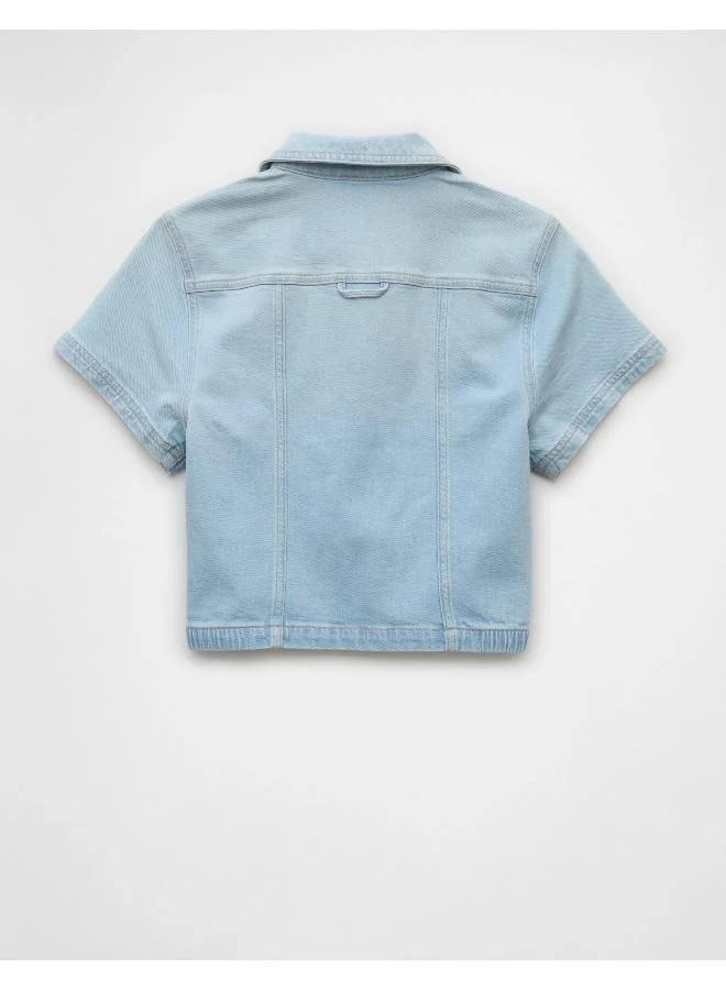 American Eagle AE Denim Collared Zip-Up T-Shirt
