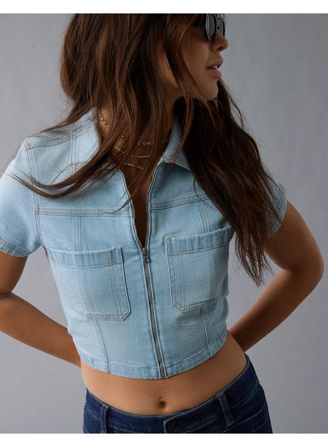 امريكان ايجل تيشيرت  بياقة جينز وسحاب - Image 5