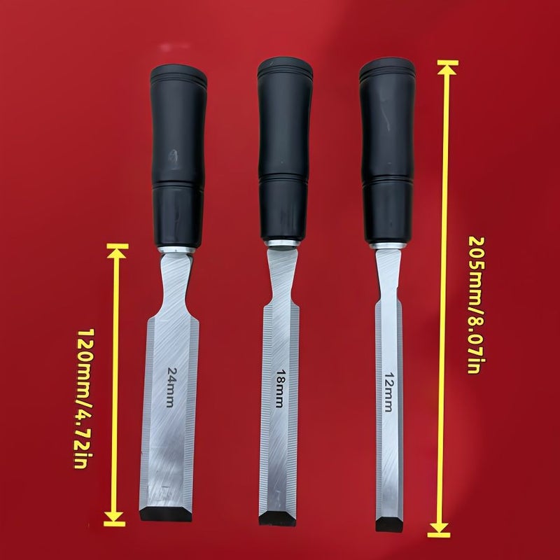 3Pcs Woodworking Chisel Set 12mm 18mm 24mm Ergonomic Handle for Mortising Slotting - Image 4