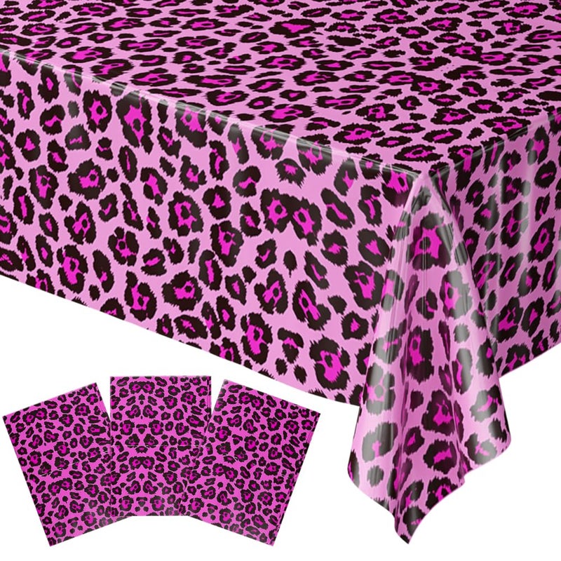 Blue Orchards Pink Leopard Table Covers Pack of 3  54x108 XL  Pink Leopard Birthday Party Supplies Pink Tablecover Cheetah Party Decorations Leopard Party for Girls Leopard Print Baby Shower