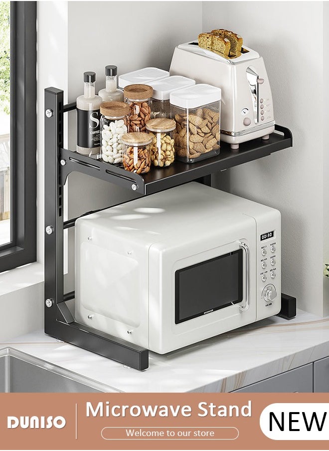 DUNISO 2-Tier Adjustable Countertop Microwave Oven Rack,Microwave Shelf, Metal Kitchen Countertop Organizer Shelves with 4 Hooks, Toaster Shelf Heavy Duty Stand Kitchen Counter Top Organizer for Home Office  - Image 1
