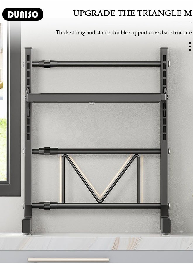 DUNISO 2-Tier Adjustable Countertop Microwave Oven Rack,Microwave Shelf, Metal Kitchen Countertop Organizer Shelves with 4 Hooks, Toaster Shelf Heavy Duty Stand Kitchen Counter Top Organizer for Home Office  - Image 4