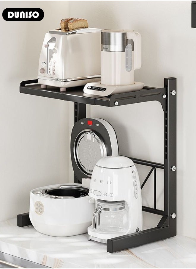 DUNISO - 2-Tier Adjustable Countertop Microwave Oven Rack,Microwave Shelf, Metal Kitchen Countertop Organizer Shelves with 4 Hooks, Toaster Shelf Heavy Duty Stand Kitchen Counter Top Organizer for Home Office - Image 1