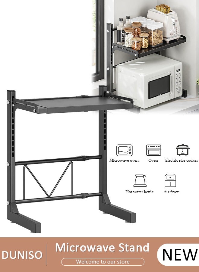 DUNISO 2-Tier Adjustable Countertop Microwave Oven Rack,Microwave Shelf, Metal Kitchen Countertop Organizer Shelves with 4 Hooks, Toaster Shelf Heavy Duty Stand Kitchen Counter Top Organizer for Home Office - Image 1