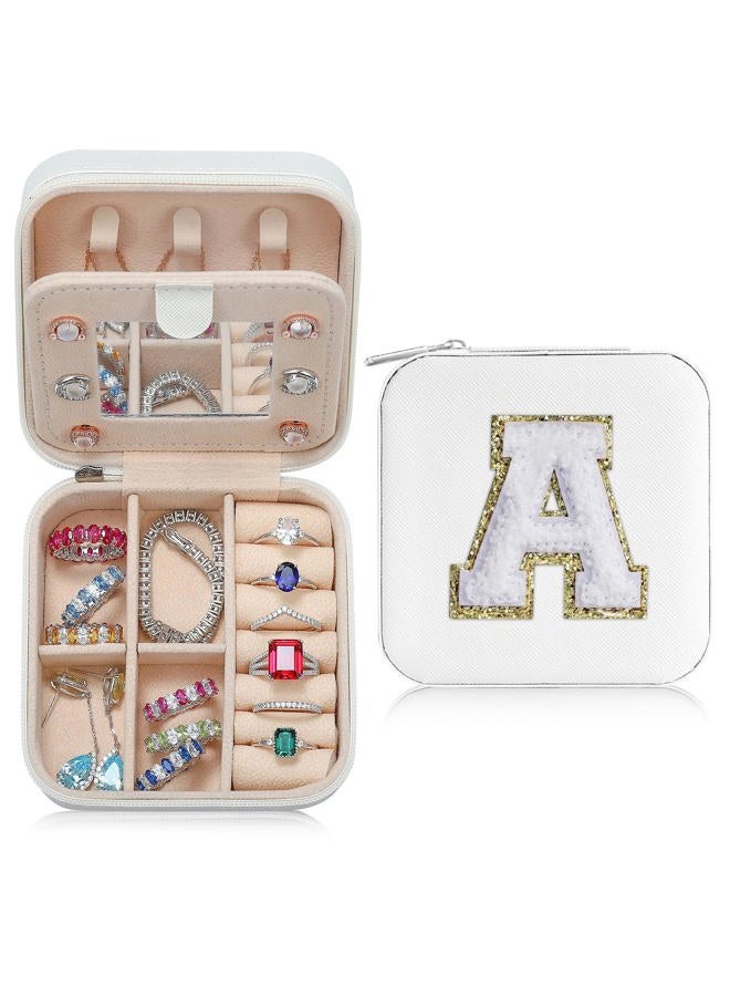 Parima Travel Essentials for Women Girls - Personalised Initial Jewelry Box, White Jewelry Boxes for Womens Fashion | Ring Holder Earring Holder | Beach Essentials for Vacation Essentials - Image 1