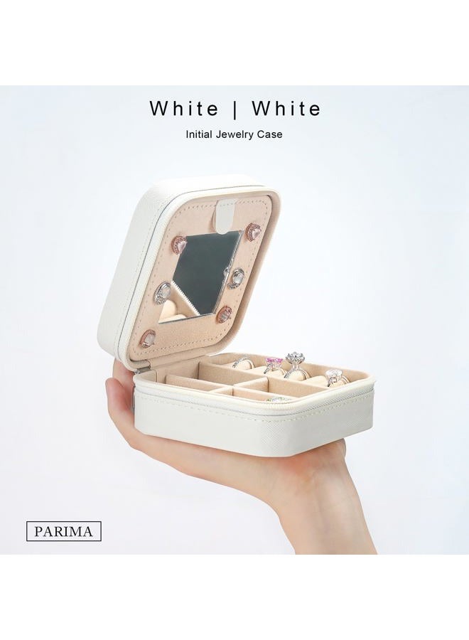Parima Travel Essentials for Women Girls - Personalised Initial Jewelry Box, White Jewelry Boxes for Womens Fashion | Ring Holder Earring Holder | Beach Essentials for Vacation Essentials - Image 2
