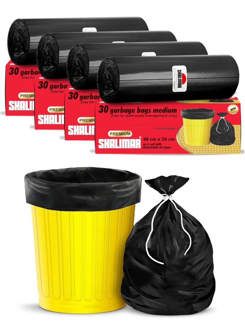 شاليمار بريميوم OXO - كيس قمامة شاليمار قابل للتحلل (عطر اللافندر) الحجم 48x53 سم (متوسط) 120 كيس (4 لفات) يتسع لكيس قمامة/كيس قمامة بسعة 10–15 جالون - أسود 120 عد - Image 1