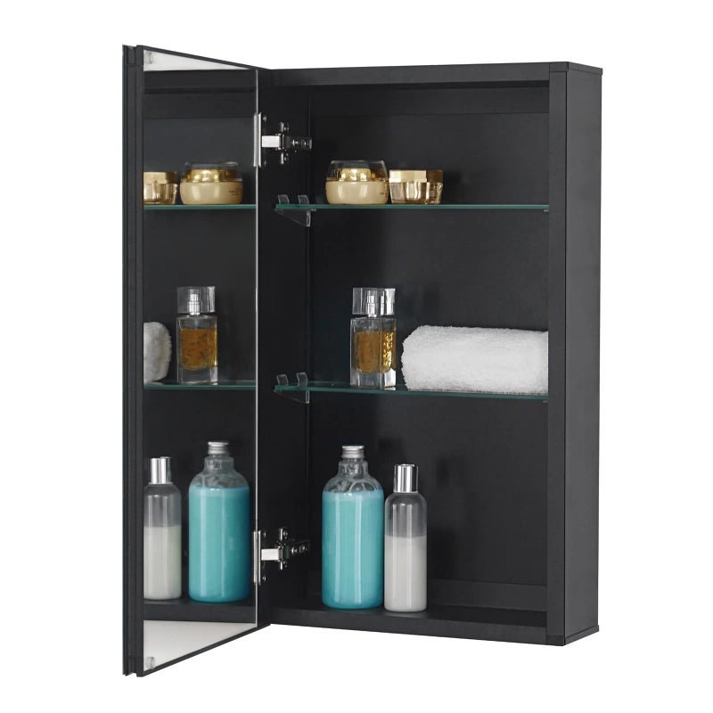 Fundin Medicine Cabinet 14 x 24 inches Mirror Size, Recessed or Surface Mount, Black Aluminum Bathroom Wall Cabinet with Mirror and Adjustable Shelves. - Image 1