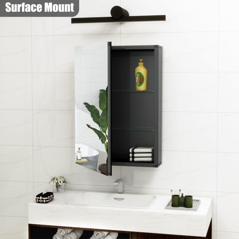 Fundin Medicine Cabinet 14 x 24 inches Mirror Size, Recessed or Surface Mount, Black Aluminum Bathroom Wall Cabinet with Mirror and Adjustable Shelves. - Image 3