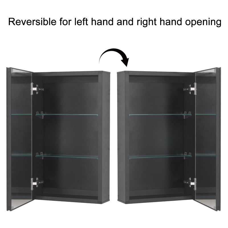 Fundin Medicine Cabinet 14 x 24 inches Mirror Size, Recessed or Surface Mount, Black Aluminum Bathroom Wall Cabinet with Mirror and Adjustable Shelves. - Image 5
